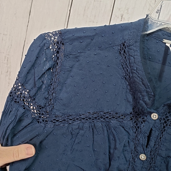 Free People Every Day Girl Swiss Dot Blue Rayon - Picture 6 of 9